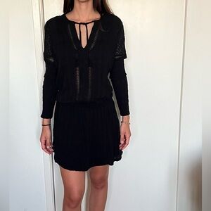 Free People Black Long-Sleeve Dress with Tie Closure